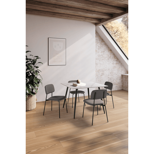 Conjunto SQUARE 1 mesa e 4 cadeiras em cerĂ¢mica e cinzento Conjunto SQUARE 1 mesa e 4 cadeiras em cerĂ¢mica e cinzento