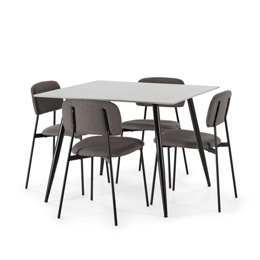 Conjunto SQUARE 1 mesa e 4 cadeiras em cerĂ¢mica e cinzento Conjunto SQUARE 1 mesa e 4 cadeiras em cerĂ¢mica e cinzento