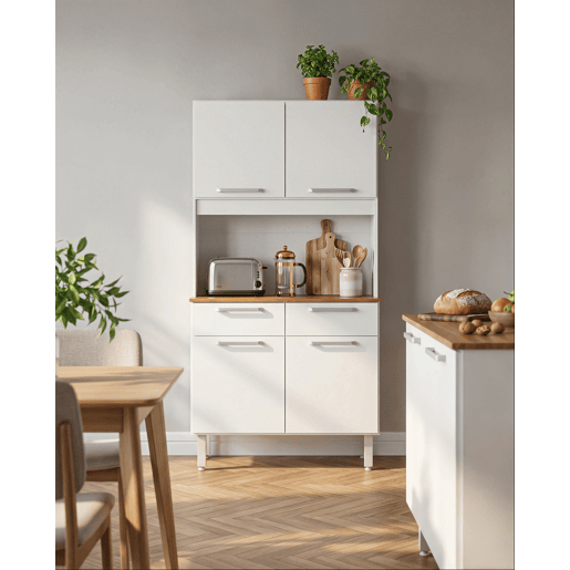 Buffet SAFRA 4 portas e 2 gavetas branco e madeira