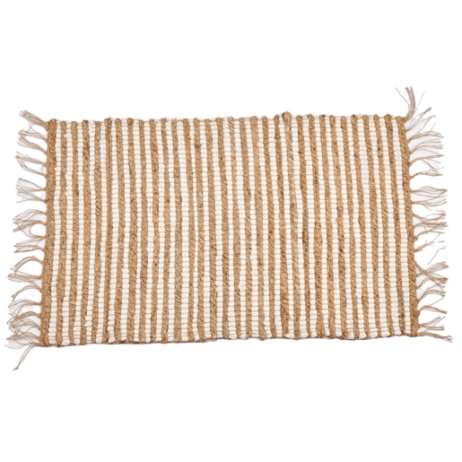 Tapete YUTE 60x90cm branco natural com riscas duplas