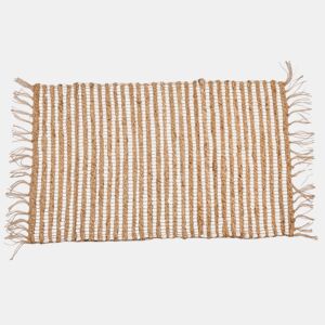 Tapete YUTE 60x90cm branco natural com riscas duplas