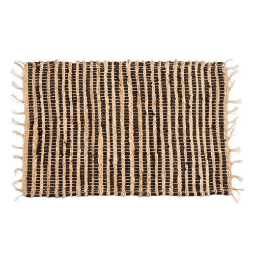 Tapete YUTE 60x90cm preto natural com riscas duplas