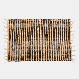 Tapete YUTE 60x90cm preto natural com riscas duplas