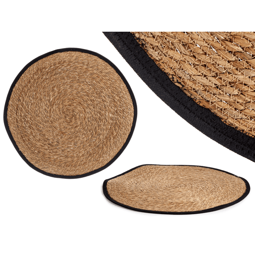 Tapete REDONDA 80cm natural com rebordo preto