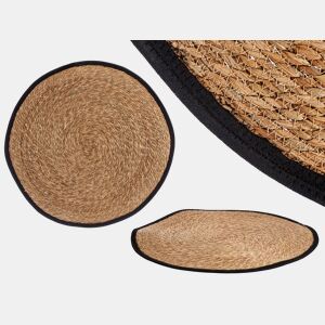 Tapete REDONDA 80cm natural com rebordo preto