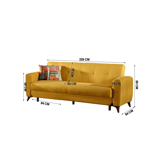Sofá cama 3 lugares DORIAN II cor amarelo