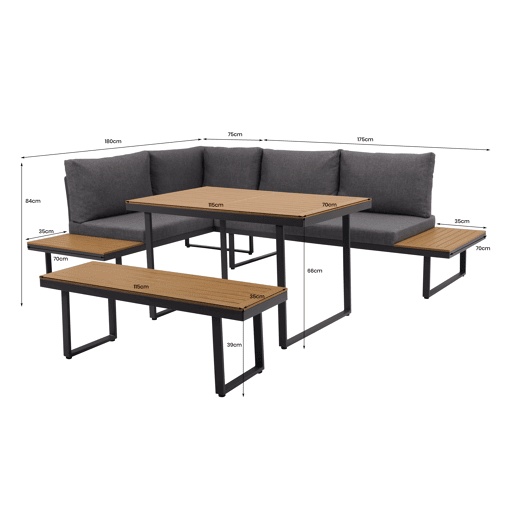 Conjunto de jardim ADRA com mesa de canto e banco