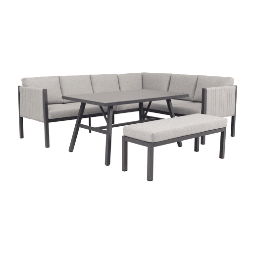 Conjunto sofá de canto para jardim CAMARGO com mesa alta e banco