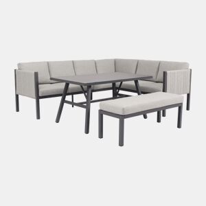 Conjunto sofá de canto para jardim CAMARGO com mesa alta e banco