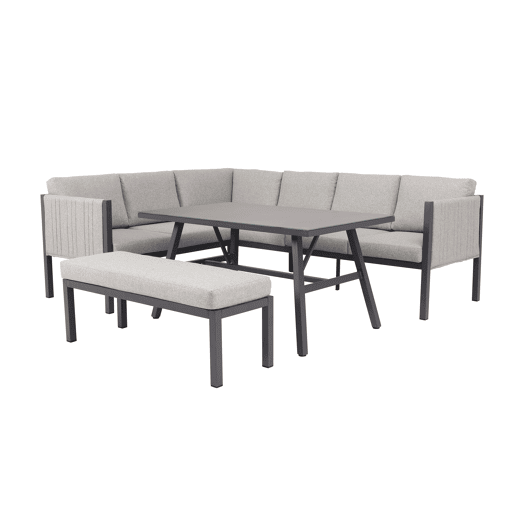 Conjunto sofá de canto para jardim CAMARGO com mesa alta e banco
