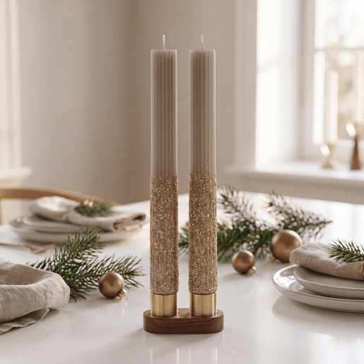 Vela de cera XMAS dourada 2 unidades 26,5cm marca DECORIS Vela de cera XMAS dourada 2 unidades 26,5cm marca DECORIS