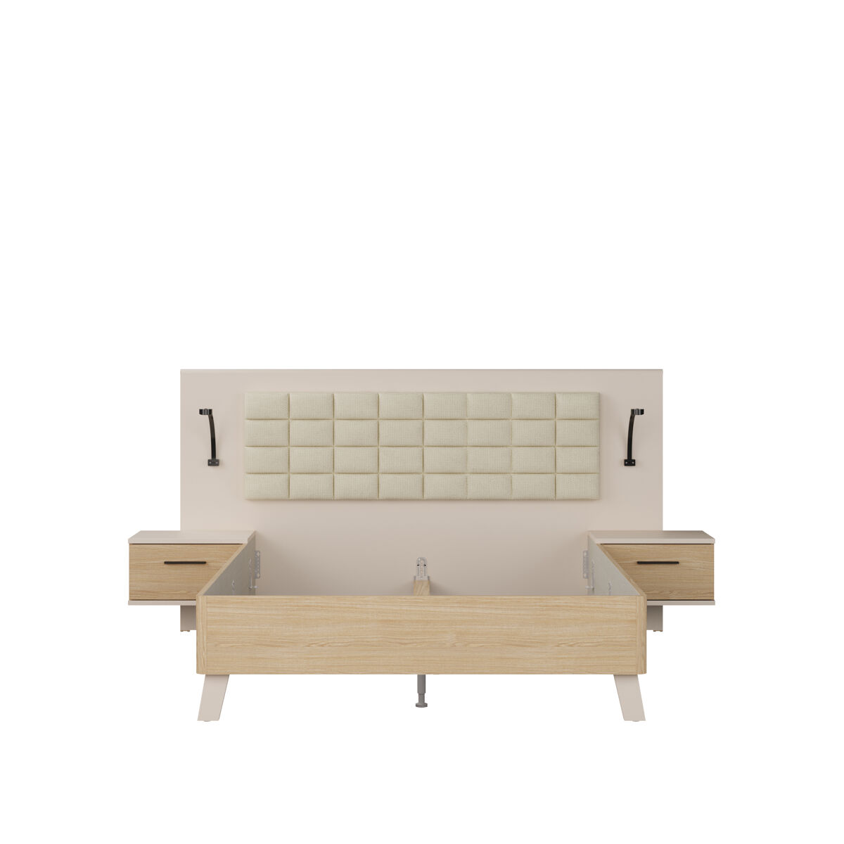 Set cama TOSCANA cabecero y mesitas roble y crema