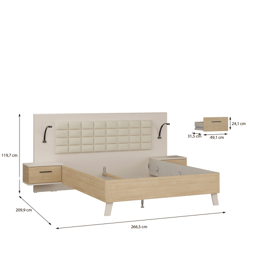 Conjunto TOSCANA cama 160x200cm cabeceira e mesas de cabeceira