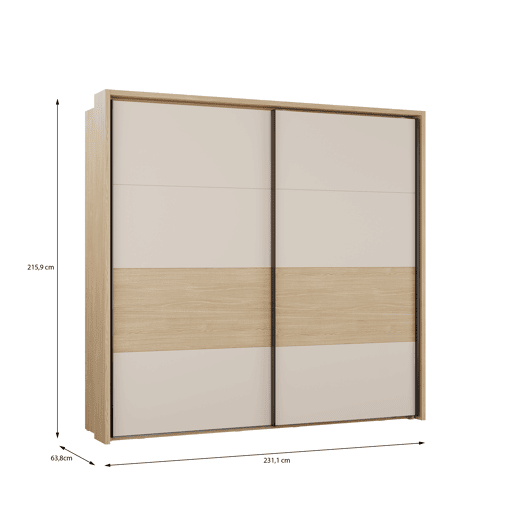 Roupeiro TOSCANA 231x215cm 2 portas de correr carvalho e creme