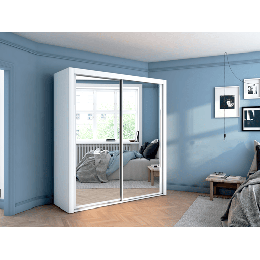 Roupeiro KYROS 150x201cm portas de correr com espelho branco mate