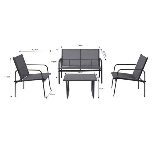 Conjunto de jardim LUGO 4 lugares com mesa baixa