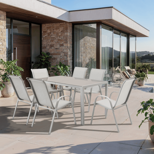 Conjunto de jardim LORCA com mesa retangular e 6 cadeiras