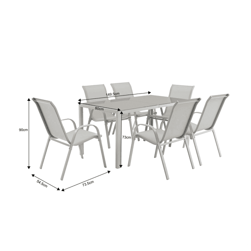 Conjunto de jardim LORCA com mesa retangular e 6 cadeiras