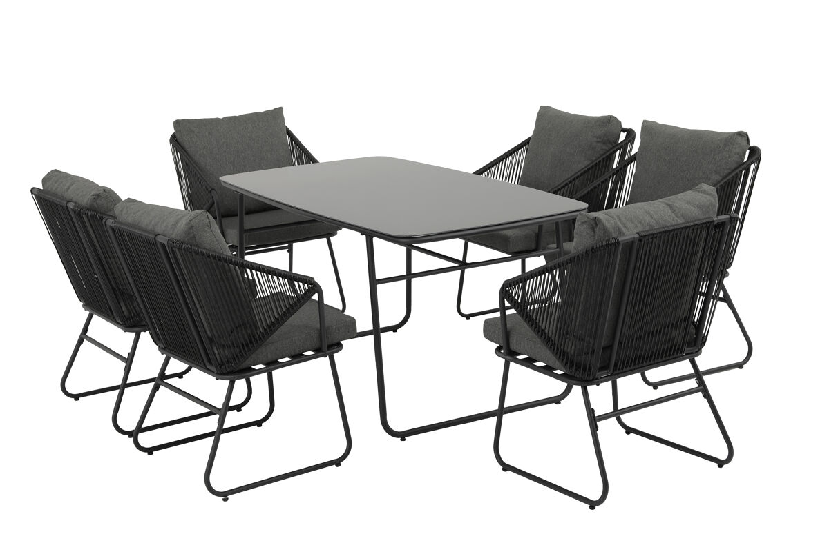 Set de jardín VICAR con mesa rectangular y 6 sillones