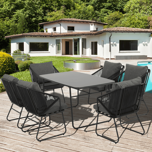 Conjunto de jardim VICAR com mesa retangular e 6 cadeirões Conjunto de jardim VICAR com mesa retangular e 6 cadeirões