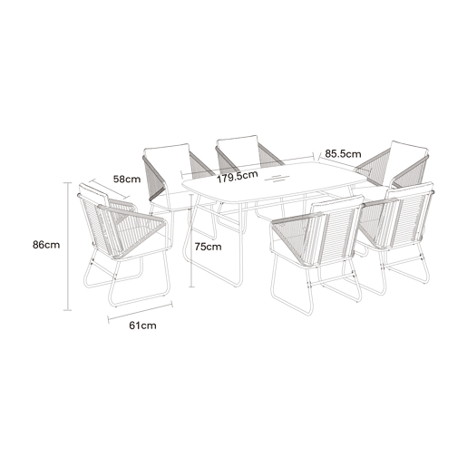 Conjunto de jardim VICAR com mesa retangular e 6 cadeirões Conjunto de jardim VICAR com mesa retangular e 6 cadeirões