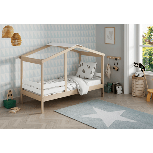 Cama tipo cabana AZRAEL 90cm madeira natural e branca