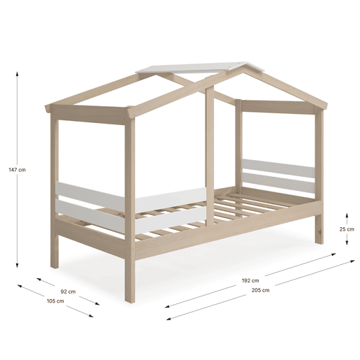 Cama tipo cabana AZRAEL 90cm madeira natural e branca