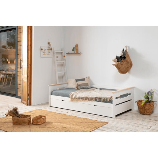 Cama nido RAZIEL 90cm branco e madeira natural Cama nido RAZIEL 90cm branco e madeira natural
