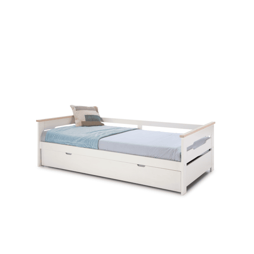 Cama nido RAZIEL 90cm branco e madeira natural Cama nido RAZIEL 90cm branco e madeira natural