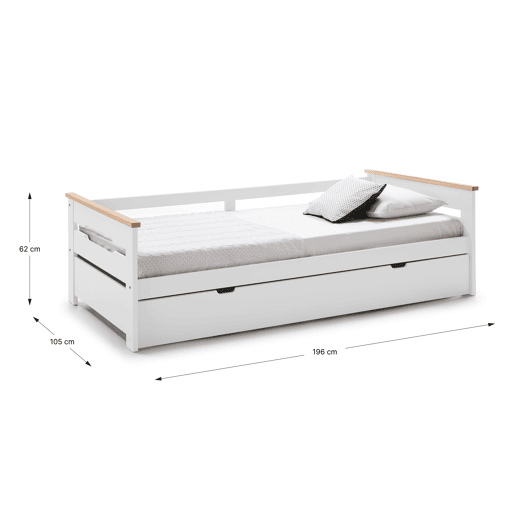 Cama nido RAZIEL 90cm branco e madeira natural Cama nido RAZIEL 90cm branco e madeira natural