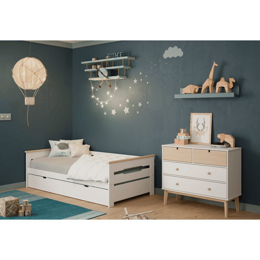 Cama nido RAZIEL 90cm branco e madeira natural Cama nido RAZIEL 90cm branco e madeira natural