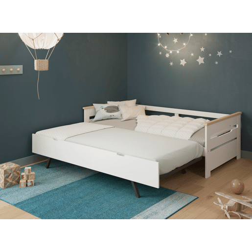 Cama nido RAZIEL 90cm branco e madeira natural Cama nido RAZIEL 90cm branco e madeira natural