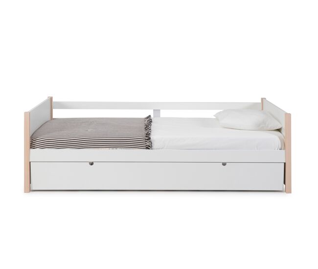 Cama nido uriel 90cm blanco y madera natural - conforama