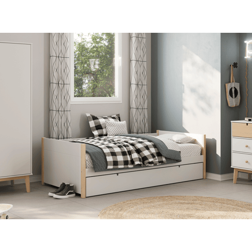 Cama nido URIEL 90cm branco e madeira natural