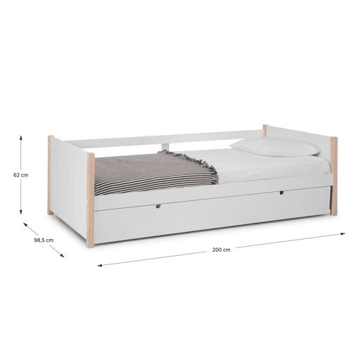Cama nido URIEL 90cm branco e madeira natural