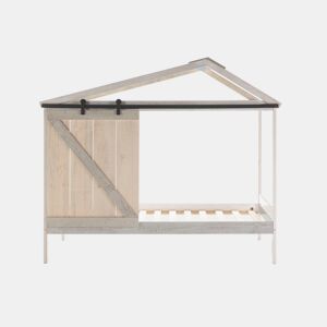 Cama tipo cabana JEREMIEL 90cm em branco rústico e cinza claro