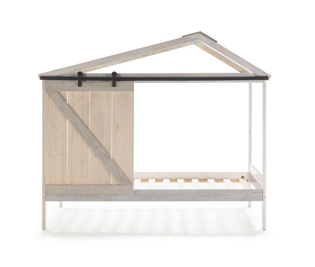Cama cabaña JEREMIEL 90cm blanco rústico y gris claro