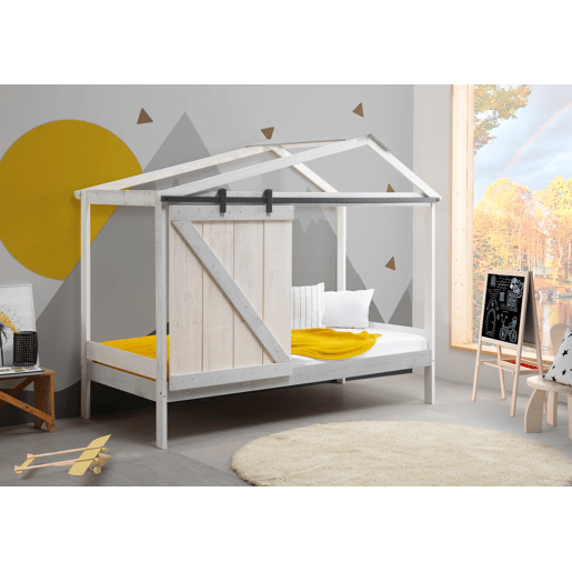 Cama tipo cabana JEREMIEL 90cm em branco rústico e cinza claro