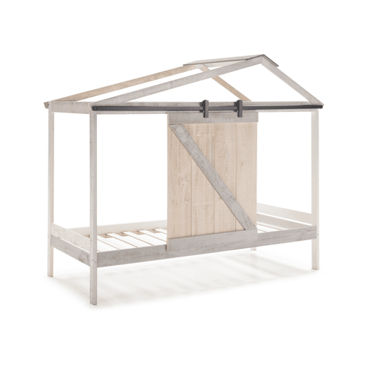 Cama tipo cabana JEREMIEL 90cm em branco rústico e cinza claro
