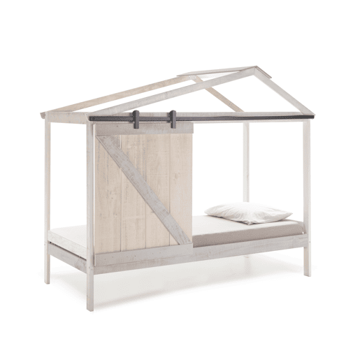 Cama tipo cabana JEREMIEL 90cm em branco rústico e cinza claro
