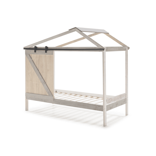 Cama tipo cabana JEREMIEL 90cm em branco rústico e cinza claro