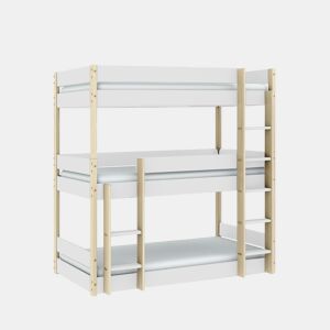 Beliche triplo ENZO 90cm branco e madeira natural