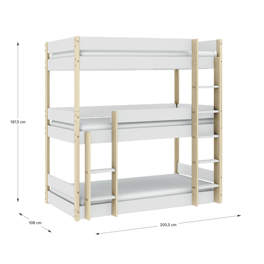 Beliche triplo ENZO 90cm branco e madeira natural Beliche triplo ENZO 90cm branco e madeira natural