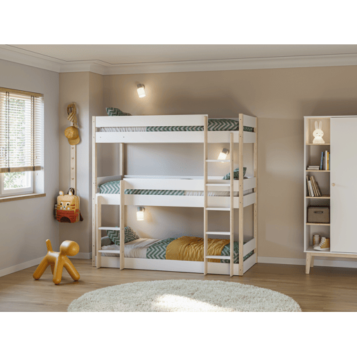 Beliche triplo ENZO 90cm branco e madeira natural Beliche triplo ENZO 90cm branco e madeira natural