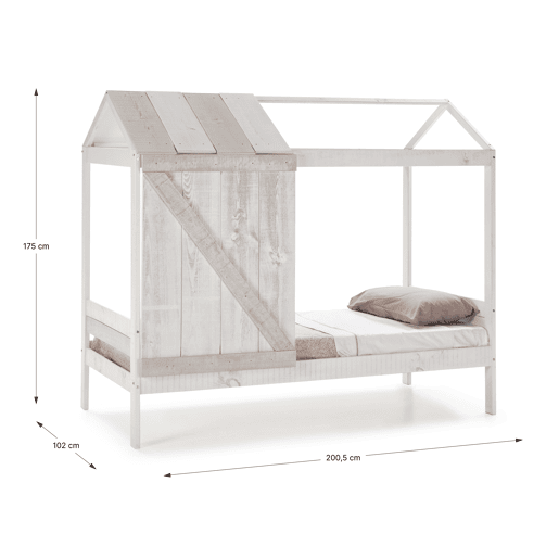 Cama tipo cabana ELIOT 90cm branco cinza claro e cinza escuro