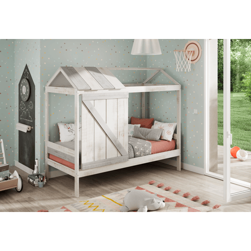 Cama tipo cabana ELIOT 90cm branco cinza claro e cinza escuro