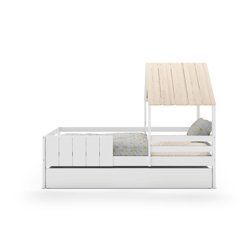 Cama tipo cabana ANGELA 90cm branca lacada e madeira natural