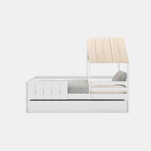 Cama tipo cabana ANGELA 90cm branca lacada e madeira natural