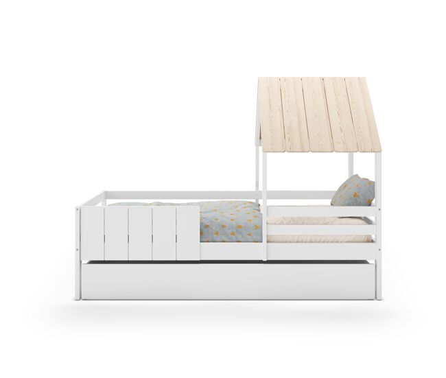 Cama 90cm cabaña angela blanco lacado y madera natural - conforama