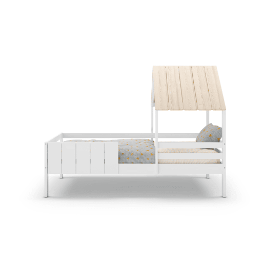 Cama tipo cabana ANGELA 90cm branca lacada e madeira natural